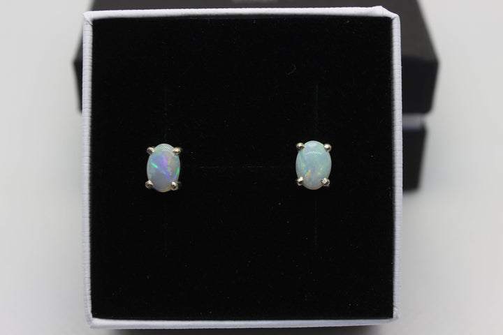 Australian Natural Solid Crystal Opal Earrings Sterling Silver Setting Earrings Australian Opal House White 