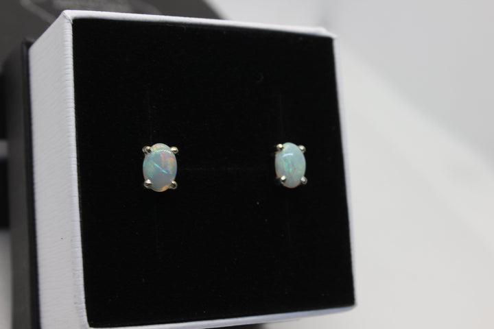 Australian Natural Solid Crystal Opal Earrings Sterling Silver Setting Earrings Australian Opal House 