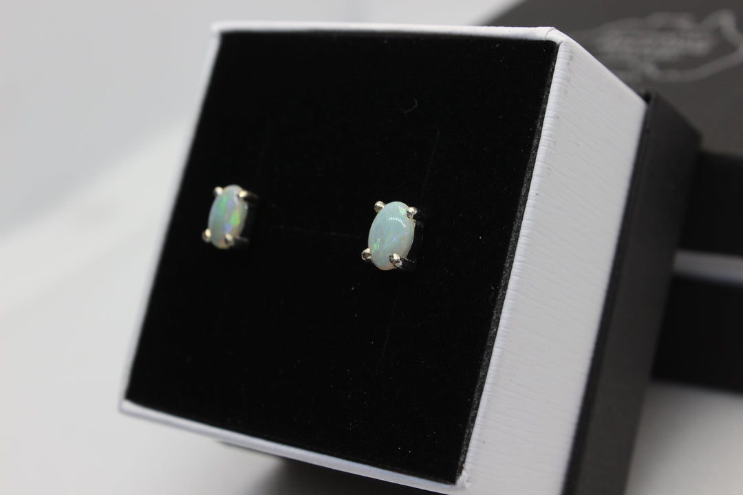 Australian Natural Solid Crystal Opal Earrings Sterling Silver Setting Earrings Australian Opal House 