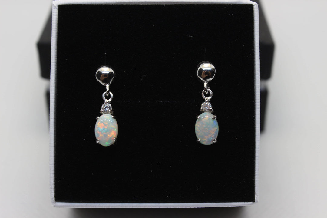 Australian Natural Solid Crystal Opal Hanging Earrings Sterling Silver Setting Earrings Australian Opal House White 