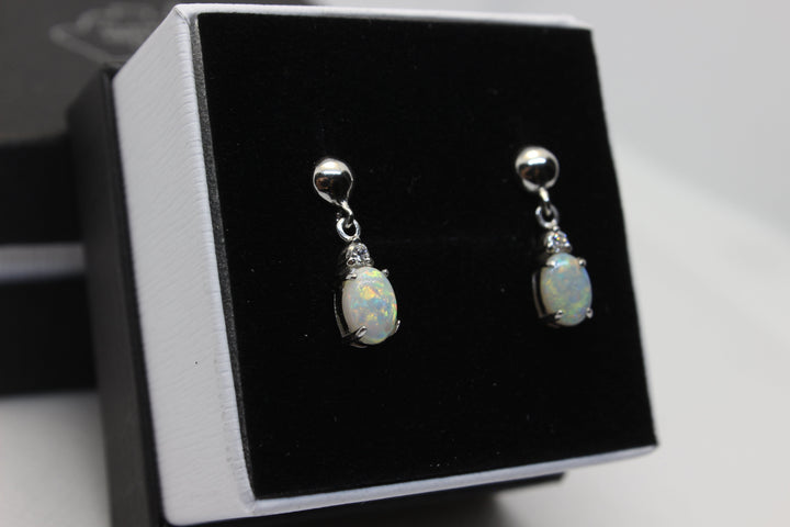 Australian Natural Solid Crystal Opal Hanging Earrings Sterling Silver Setting Earrings Australian Opal House 