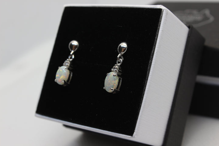 Australian Natural Solid Crystal Opal Hanging Earrings Sterling Silver Setting Earrings Australian Opal House 