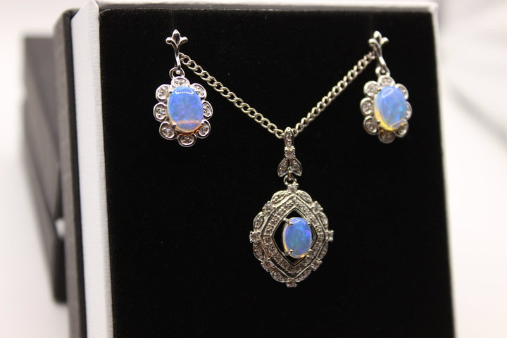 Australian Solid Opal Set in Sterling Silver Setting Set Australian Opal House 