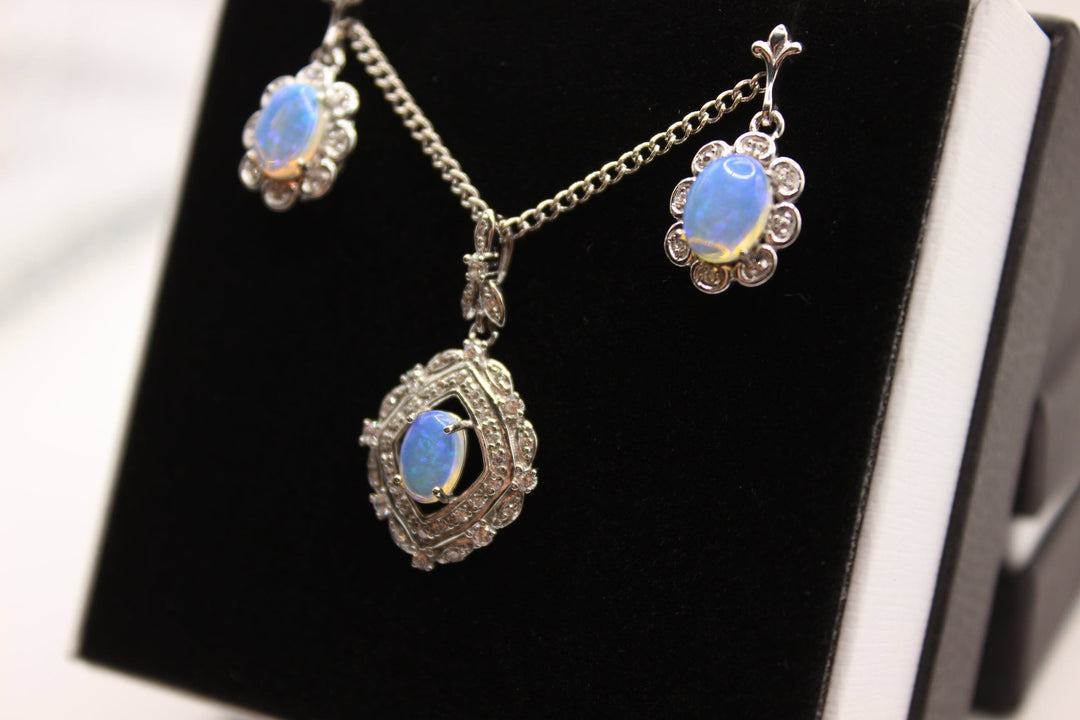 Australian Solid Opal Set in Sterling Silver Setting Set Australian Opal House 