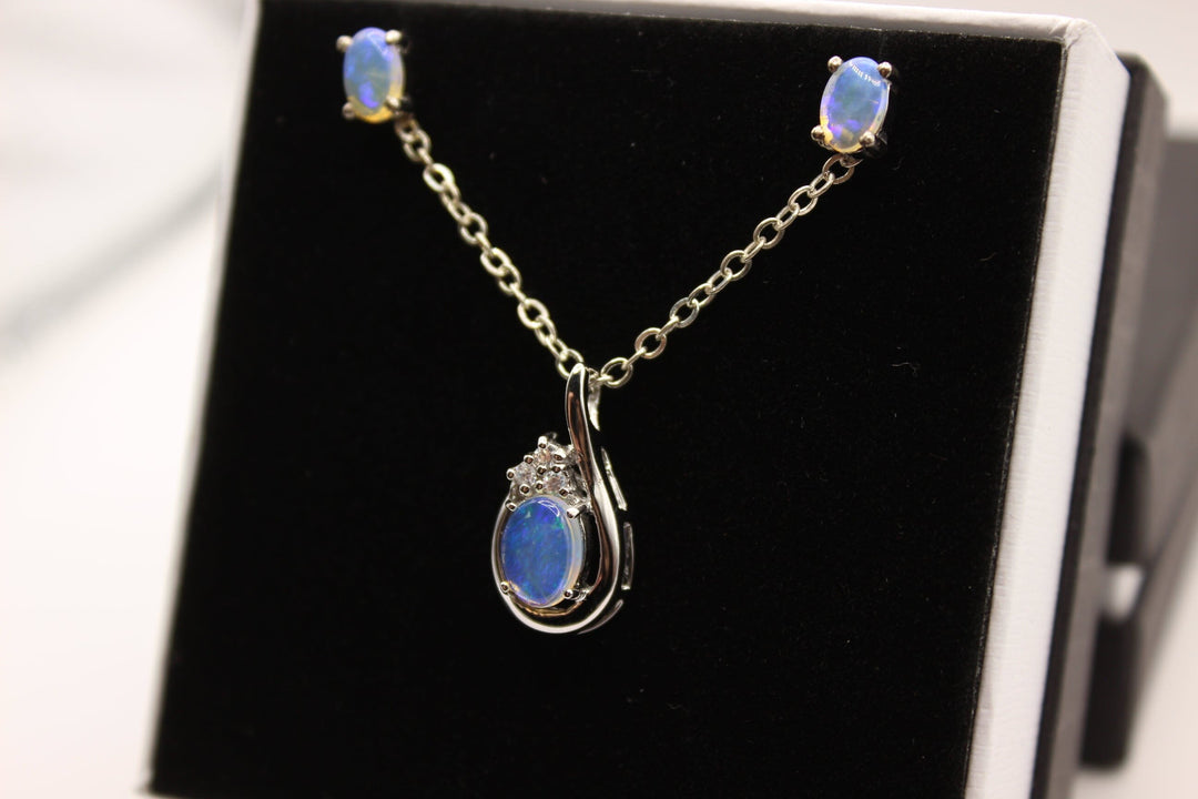 Australian Solid Opal Set in Sterling Silver Setting Set Australian Opal House 