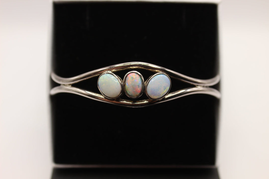 Australian Solid Opal Bangle in Sterling Silver Setting Bangle Australian Opal House 