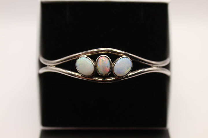 Australian Solid Opal Bangle in Sterling Silver Setting Bangle Australian Opal House 