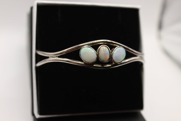 Australian Solid Opal Bangle in Sterling Silver Setting Bangle Australian Opal House 