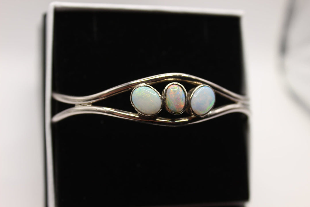 Australian Solid Opal Bangle in Sterling Silver Setting Bangle Australian Opal House 