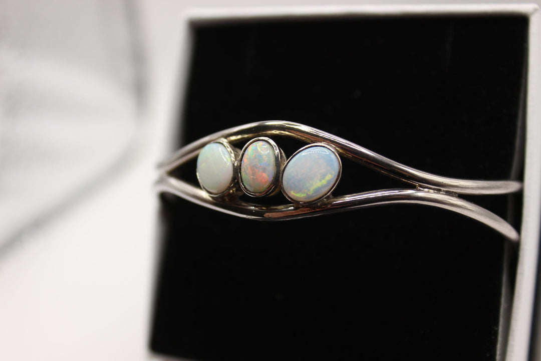 Australian Solid Opal Bangle in Sterling Silver Setting Bangle Australian Opal House 