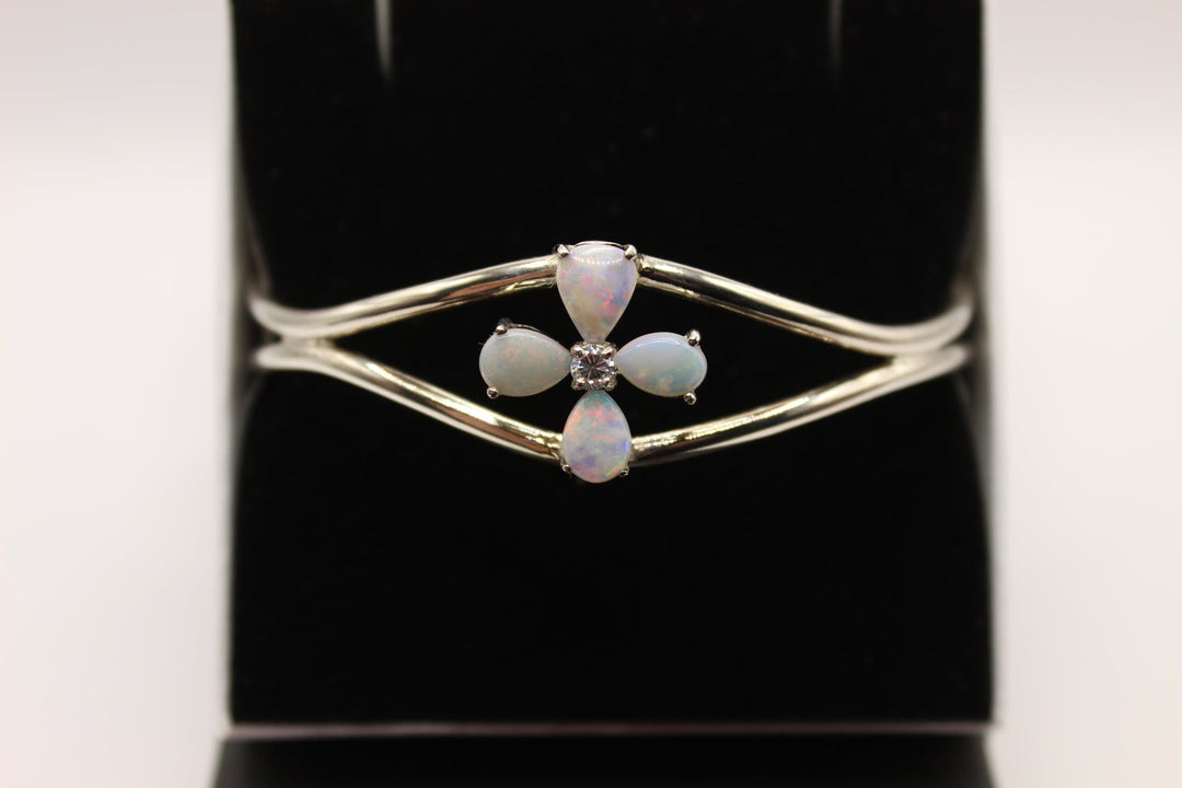 Australian Solid Opal Bangle in Sterling Silver Setting Bangle Australian Opal House 