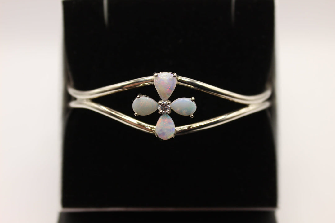 Australian Solid Opal Bangle in Sterling Silver Setting Bangle Australian Opal House 