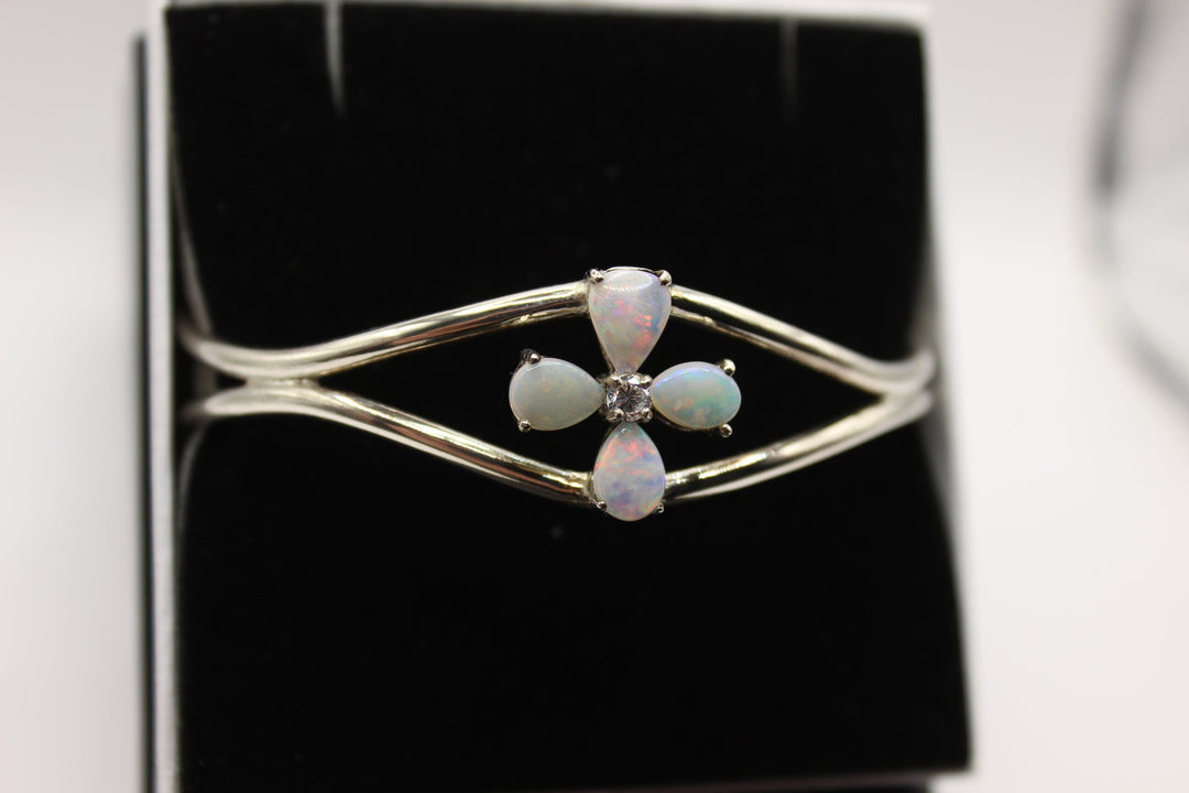 Australian Solid Opal Bangle in Sterling Silver Setting Bangle Australian Opal House 