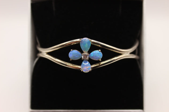 Australian Solid Opal Bangle in Sterling Silver Setting Bangle Australian Opal House 