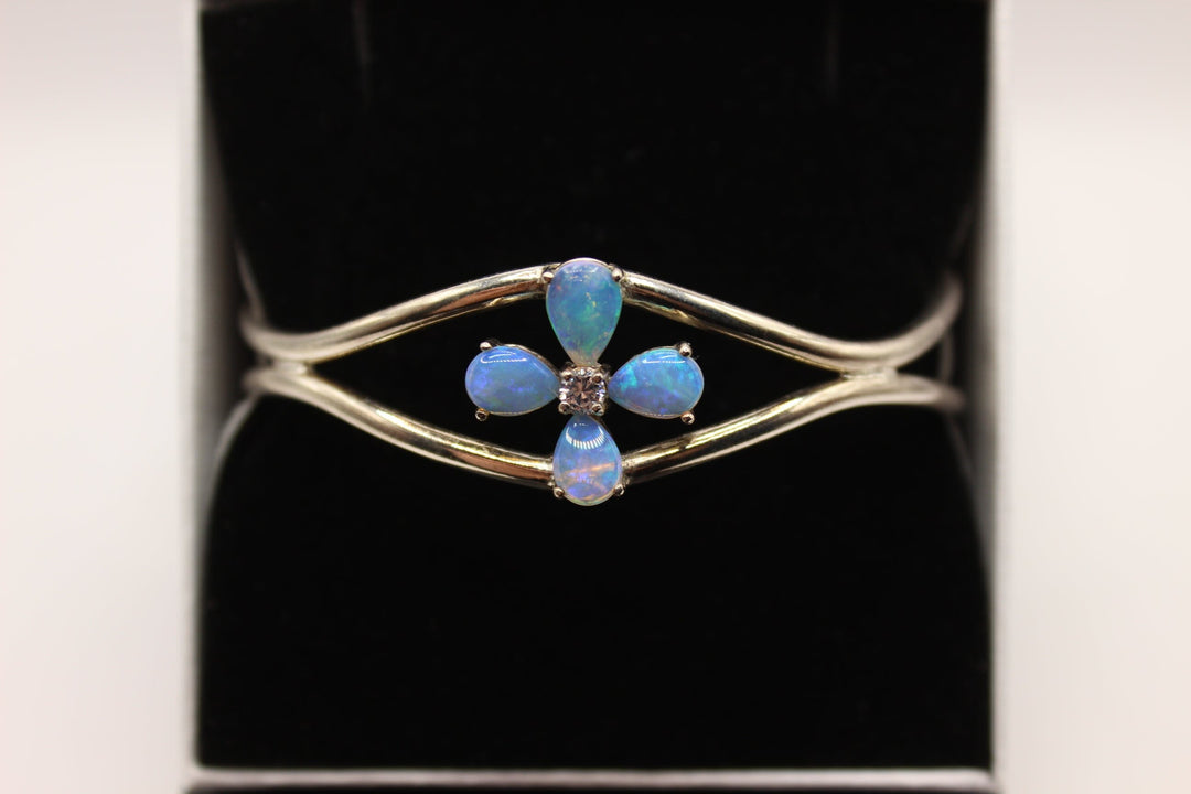 Australian Solid Opal Bangle in Sterling Silver Setting Bangle Australian Opal House 