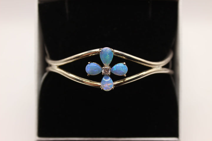 Australian Solid Opal Bangle in Sterling Silver Setting Bangle Australian Opal House 