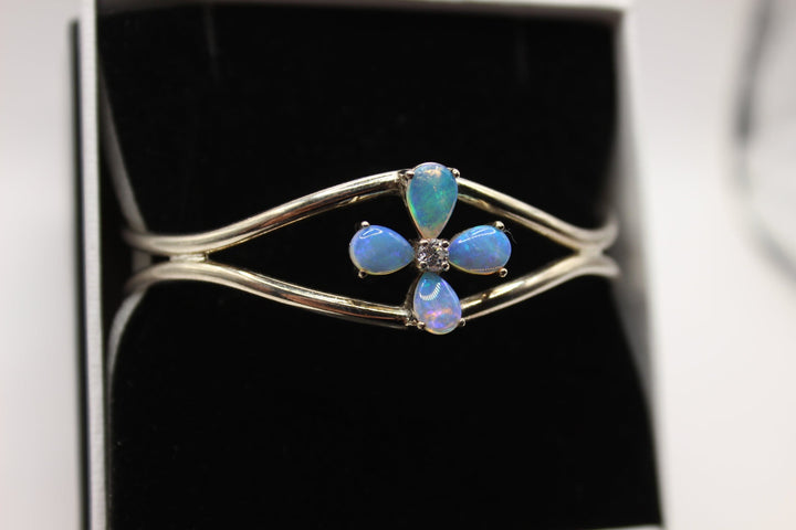 Australian Solid Opal Bangle in Sterling Silver Setting Bangle Australian Opal House 