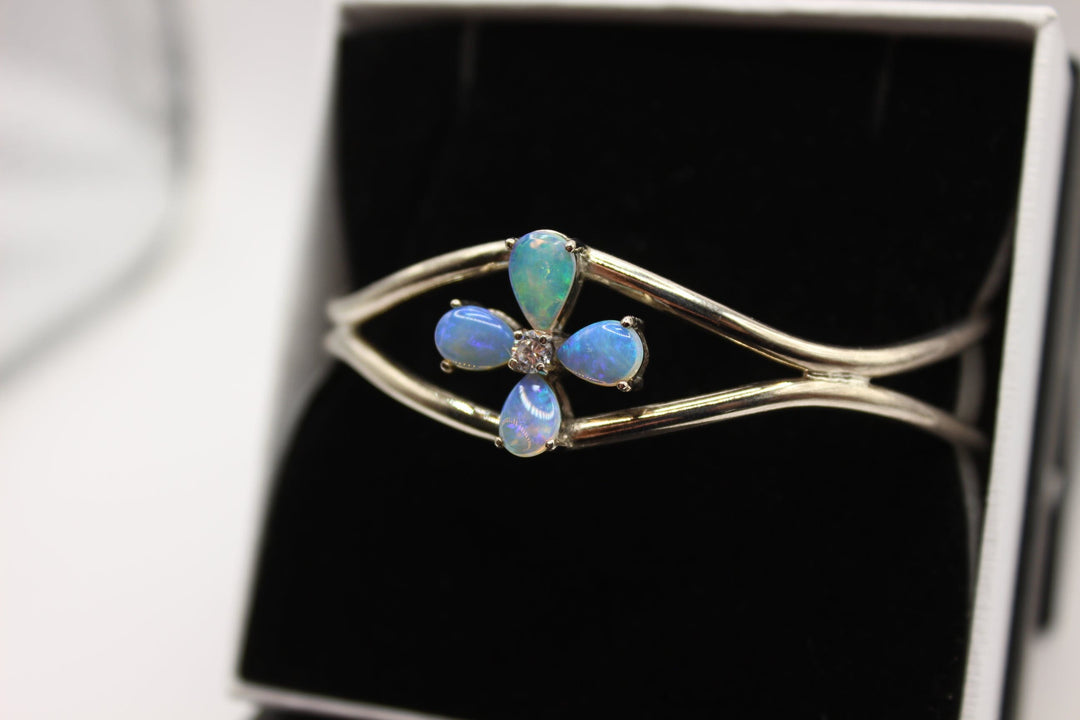 Australian Solid Opal Bangle in Sterling Silver Setting Bangle Australian Opal House 