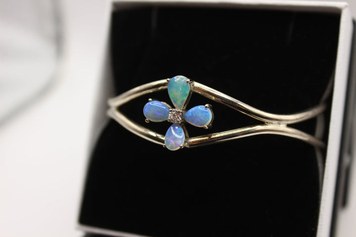 Australian Solid Opal Bangle in Sterling Silver Setting Bangle Australian Opal House 