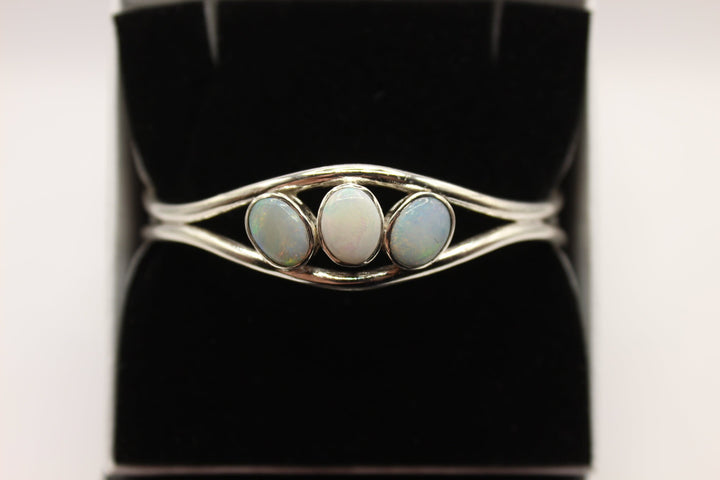 Australian Solid Opal Bangle in Sterling Silver Setting Bangle Australian Opal House 