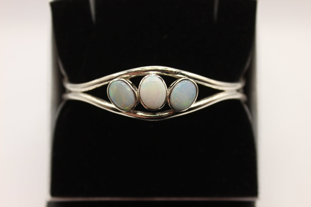 Australian Solid Opal Bangle in Sterling Silver Setting Bangle Australian Opal House 