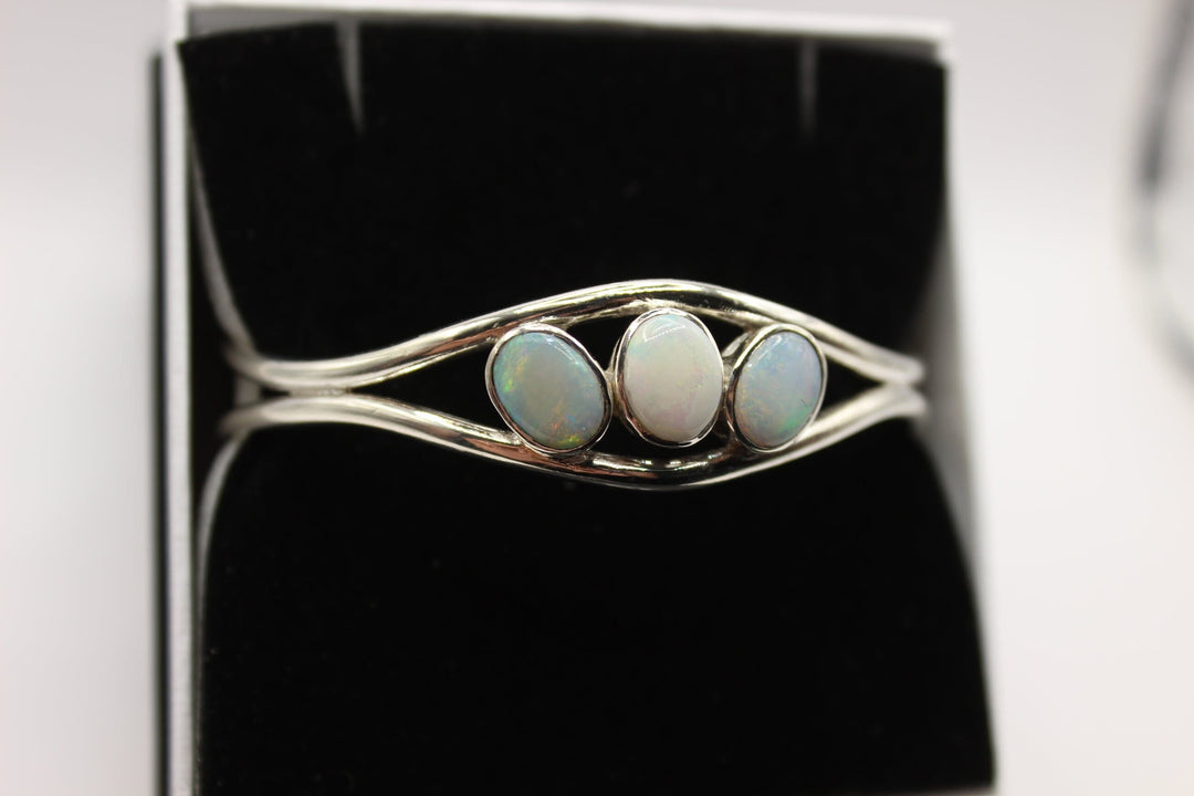 Australian Solid Opal Bangle in Sterling Silver Setting Bangle Australian Opal House 