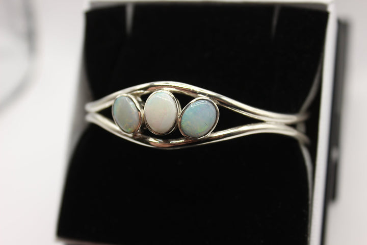 Australian Solid Opal Bangle in Sterling Silver Setting Bangle Australian Opal House 