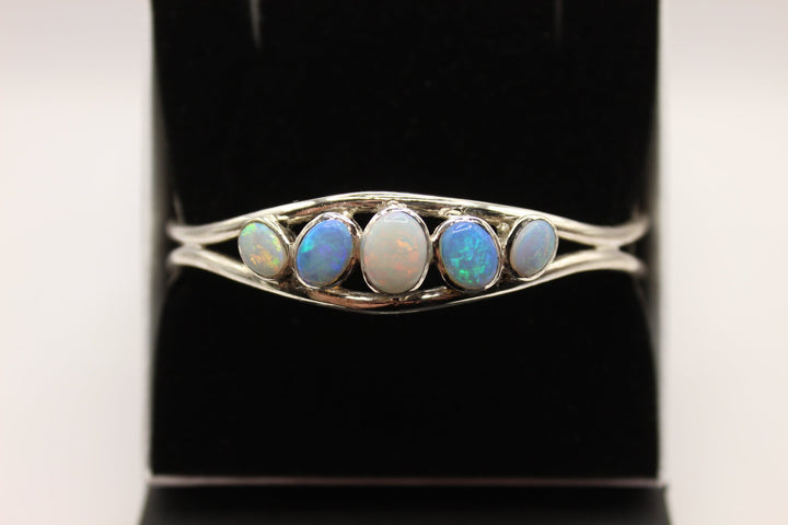 Australian Solid Opal Bangle in Sterling Silver Setting Bangle Australian Opal House 