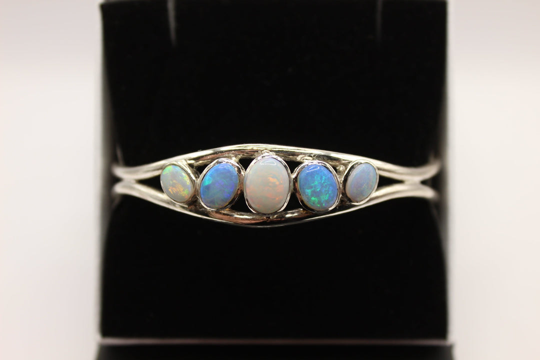 Australian Solid Opal Bangle in Sterling Silver Setting Bangle Australian Opal House 