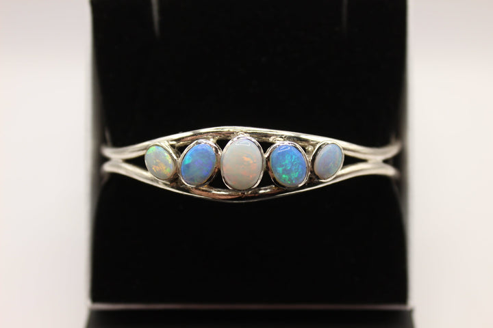 Australian Solid Opal Bangle in Sterling Silver Setting Bangle Australian Opal House 