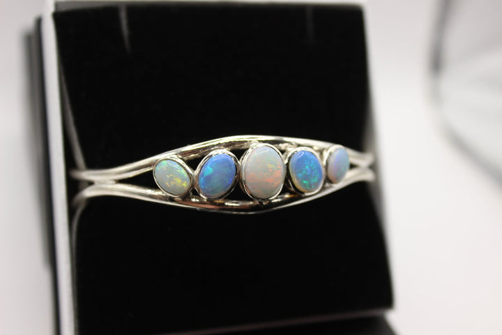 Australian Solid Opal Bangle in Sterling Silver Setting Bangle Australian Opal House 