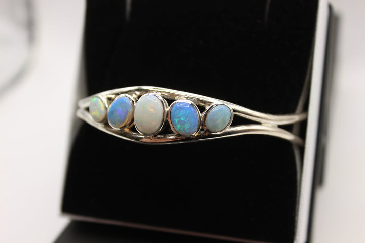 Australian Solid Opal Bangle in Sterling Silver Setting Bangle Australian Opal House 