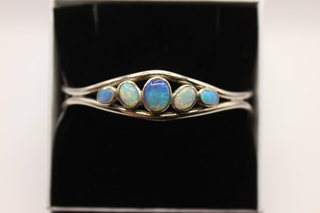 Australian Solid Opal Bangle in Sterling Silver Setting Bangle Australian Opal House 