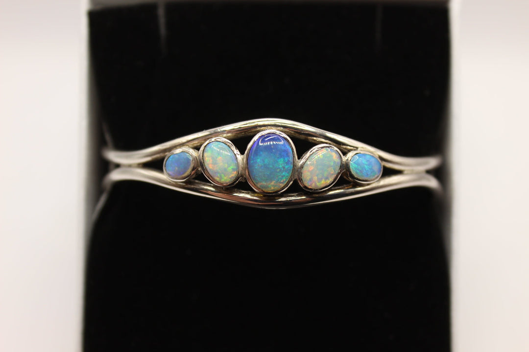 Australian Solid Opal Bangle in Sterling Silver Setting Bangle Australian Opal House 