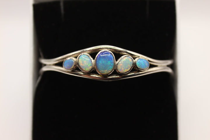 Australian Solid Opal Bangle in Sterling Silver Setting Bangle Australian Opal House 