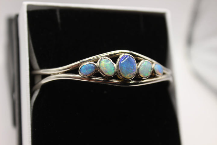 Australian Solid Opal Bangle in Sterling Silver Setting Bangle Australian Opal House 