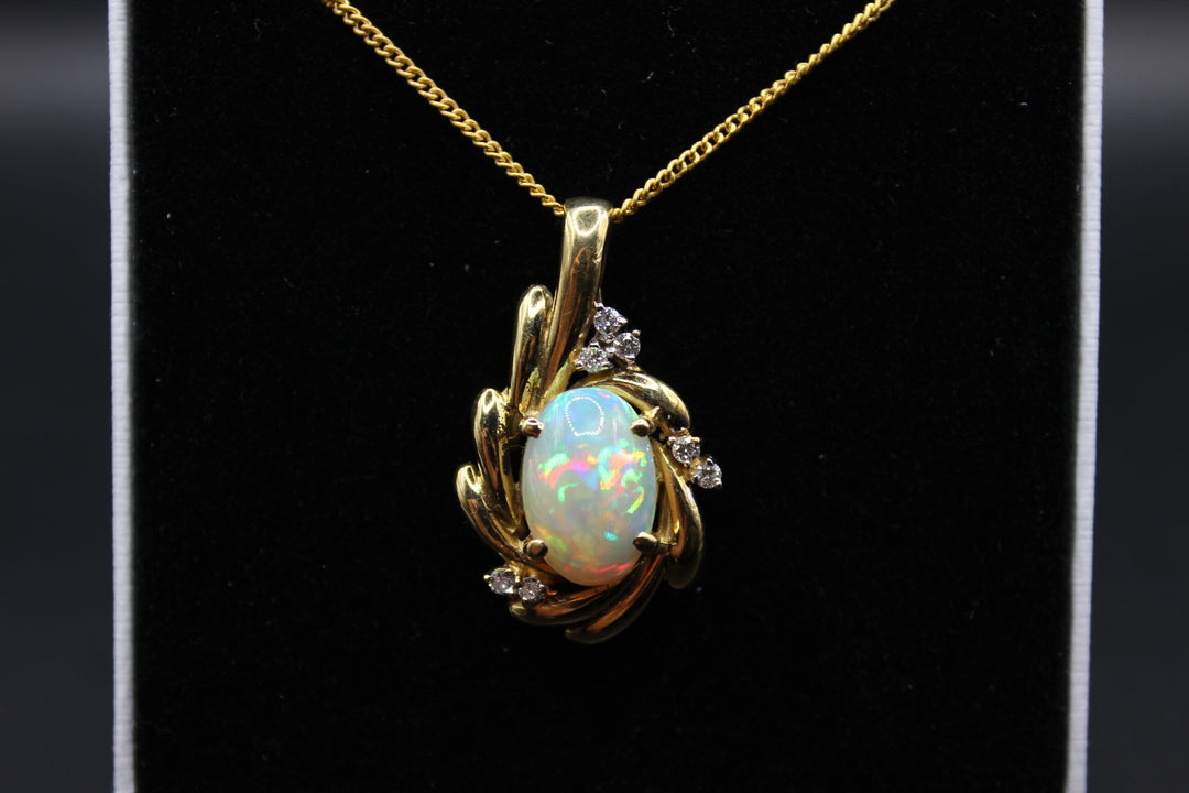 Australian Natural Solid Opal Pendant in 18k Yellow Gold Setting Pendant Australian Opal House 