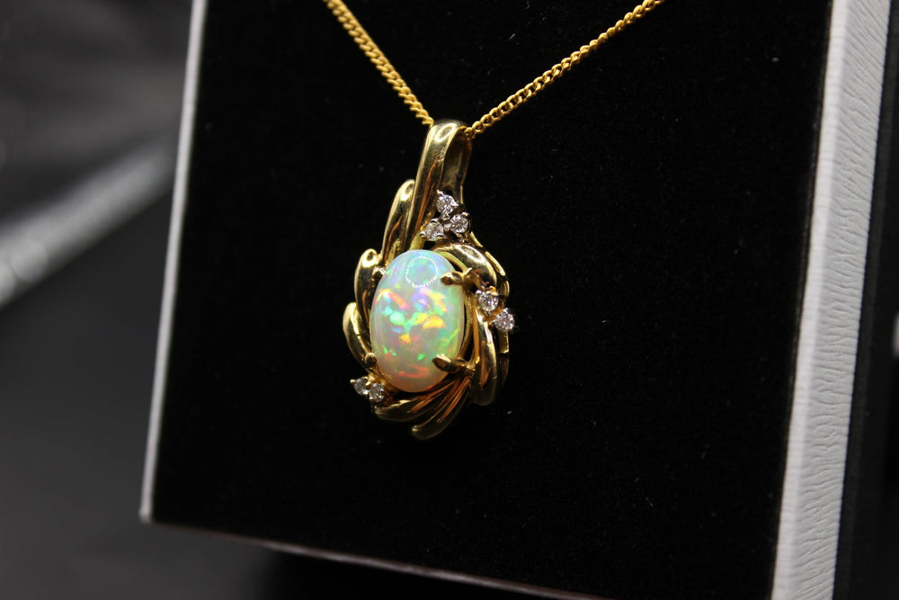 Australian Natural Solid Opal Pendant in 18k Yellow Gold Setting Pendant Australian Opal House 