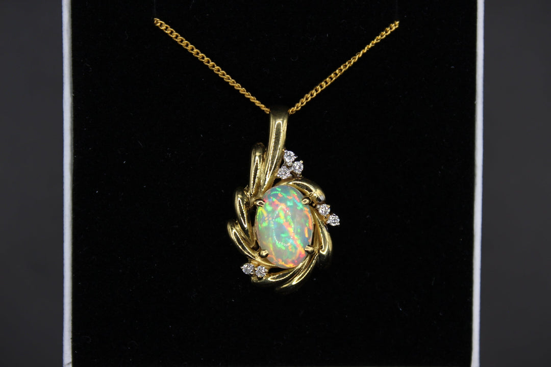 Australian Natural Solid Opal Pendant in 18k Yellow Gold Setting Pendant Australian Opal House 