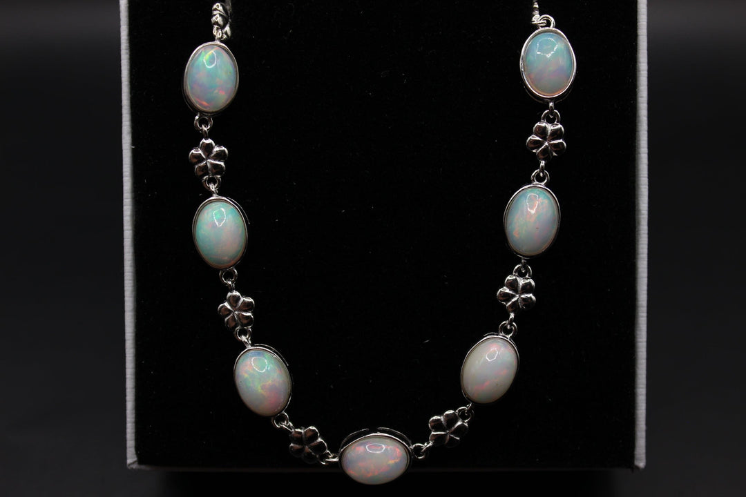 Australian Solid Opal Bracelet Sterling Silver Leaf Setting Pendant Australian Opal House White 