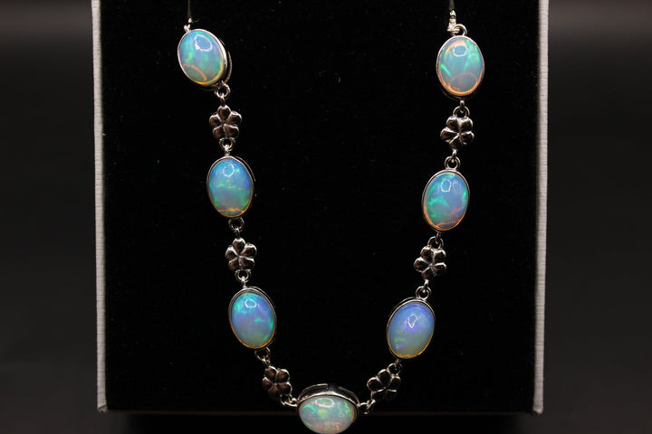 Australian Solid Opal Bracelet Sterling Silver Leaf Setting Pendant Australian Opal House Ocean Blue 