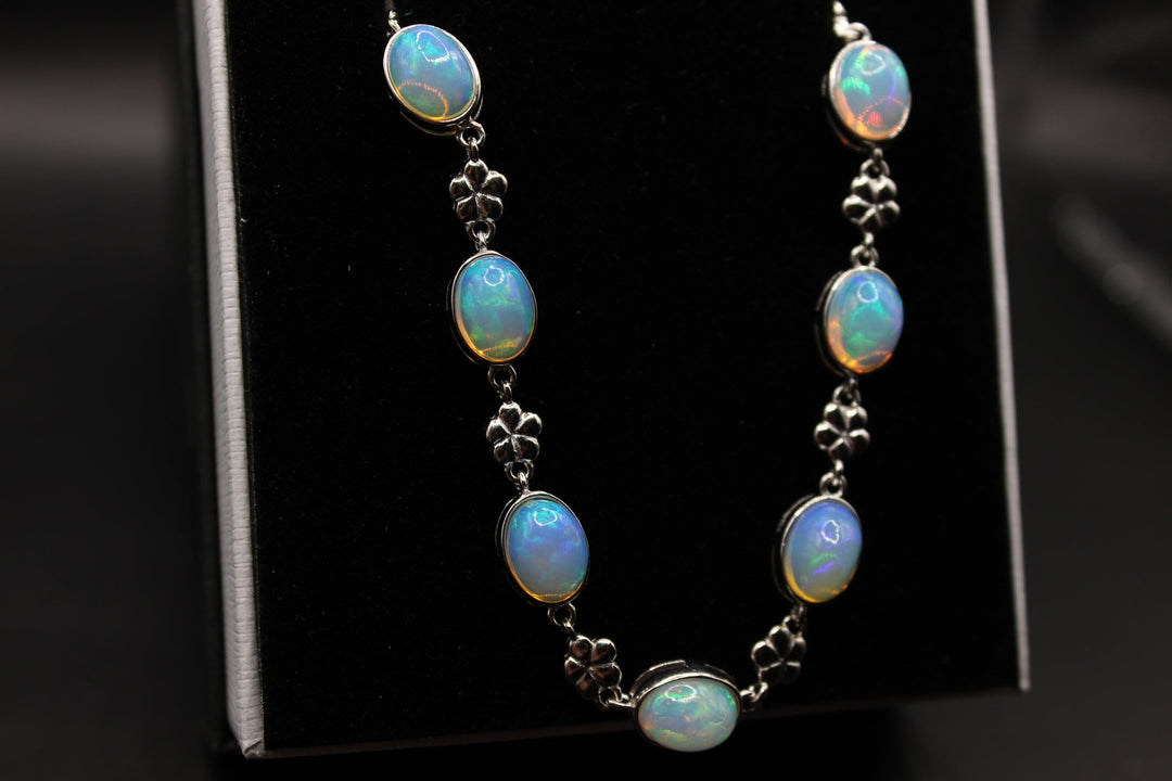 Australian Solid Opal Bracelet Sterling Silver Leaf Setting Pendant Australian Opal House 