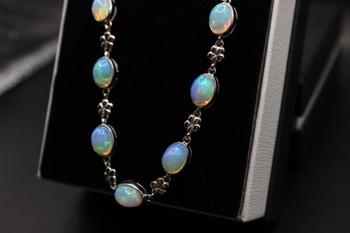 Australian Solid Opal Bracelet Sterling Silver Leaf Setting Pendant Australian Opal House 