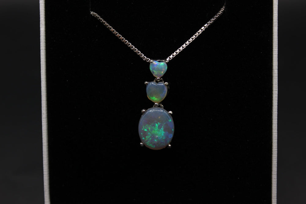 Australian Solid Opal Pendant Sterling Silver Setting - 3 of Hearts Pendant Australian Opal House Green 