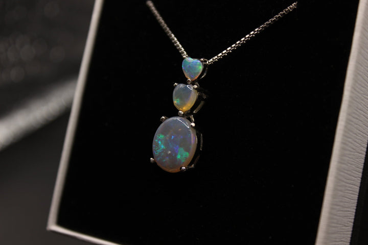 Australian Solid Opal Pendant Sterling Silver Setting - 3 of Hearts Pendant Australian Opal House 