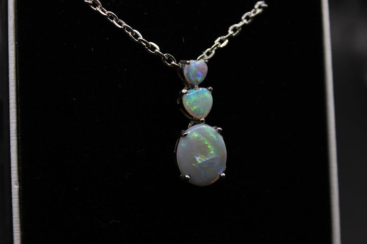 Australian Solid Opal Pendant Sterling Silver Setting - 3 of Hearts Pendant Australian Opal House 