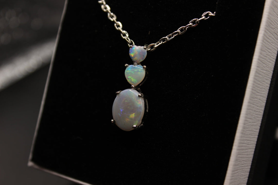 Australian Solid Opal Pendant Sterling Silver Setting - 3 of Hearts Pendant Australian Opal House 