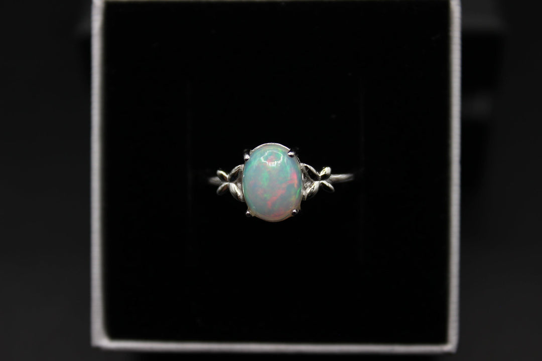 Australian Solid Opal Ring in Sterling Silver Setting Ajustable Rings Australian Opal House White 