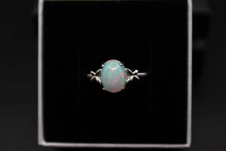 Australian Solid Opal Ring in Sterling Silver Setting Ajustable Rings Australian Opal House White 