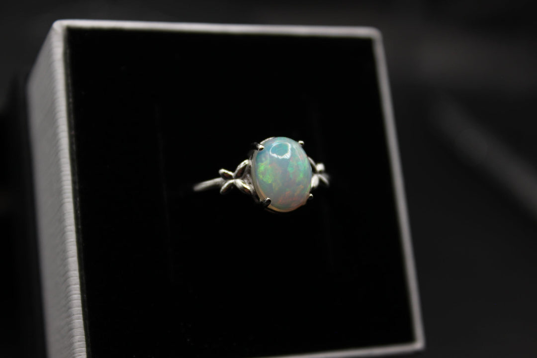 Australian Solid Opal Ring in Sterling Silver Setting Ajustable Rings Australian Opal House 